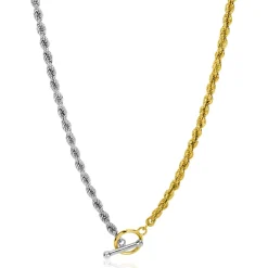 ZINZI gold plated zilveren ketting met 3,7mm brede koord schakel bicolor en trendy kapittel sluiting 42-45cm ZIC2288