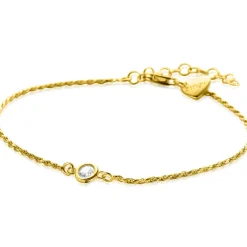 ZINZI gold plated zilveren koord armband bezet met een ronde witte zirconia 17-20cm ZIA2461Y