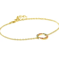 ZINZI gold plated zilveren armband met open rondje 12mm bezet regenboog 17-20cm ZIA2170