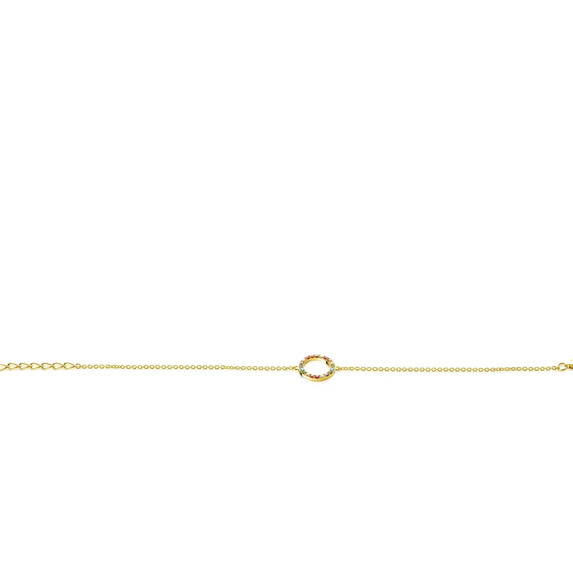 ZINZI gold plated zilveren armband met open rondje 12mm bezet regenboog 17-20cm ZIA2170