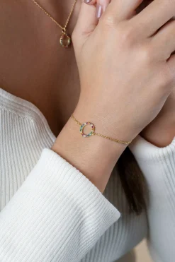 ZINZI gold plated zilveren armband met open rondje 12mm bezet regenboog 17-20cm ZIA2170