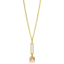 ZINZI gold plated zilveren jasseron ketting met schitterende open ovale vorm en vierkante hanger in licht roze 42-45cm ZIC2579