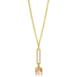 ZINZI gold plated zilveren jasseron ketting met schitterende open ovale vorm en vierkante hanger in licht roze 42-45cm ZIC2579