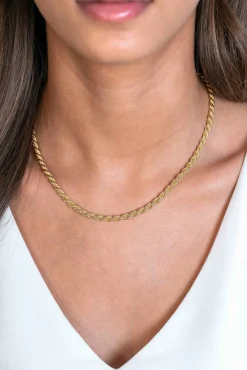 ZINZI gold plated zilveren koord ketting 45cm 4mm breed ZIC2343G