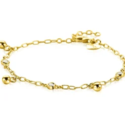 ZINZI gold plated zilveren schakel armband 9mm breed met witte zirkonia's en gladde bolletjes 17-19cm ZIA2658