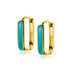 ZINZI gold plated zilveren luxe oorringen rechthoek vorm met turquoise emaille 15x4mm ZIO2339T