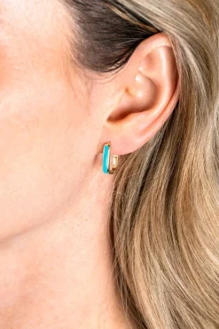 ZINZI gold plated zilveren luxe oorringen rechthoek vorm met turquoise emaille 15x4mm ZIO2339T