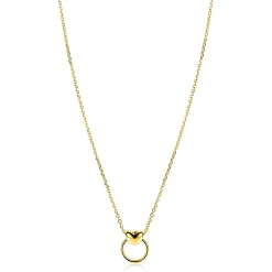 ZINZI gold plated zilveren ketting 42-45cm met glanzend hart aan een open rondje ZIC2759