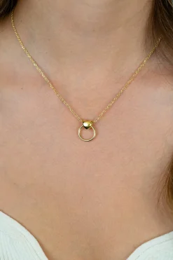 ZINZI gold plated zilveren ketting 42-45cm met glanzend hart aan een open rondje ZIC2759