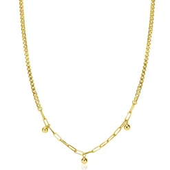 ZINZI gold plated zilveren schakelketting met gourmet en paperclip schakels en bolletjes 40-45cm ZIC2521G