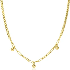 ZINZI gold plated zilveren schakelketting met gourmet en paperclip schakels en bolletjes 40-45cm ZIC2521G