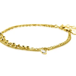 ZINZI gold plated zilveren multilook armband met ronde zetting witte zirconia en bolletjes 16,5-19cm ZIA2520Y