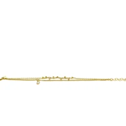 ZINZI gold plated zilveren multilook armband met ronde zetting witte zirconia en bolletjes 16,5-19cm ZIA2520Y