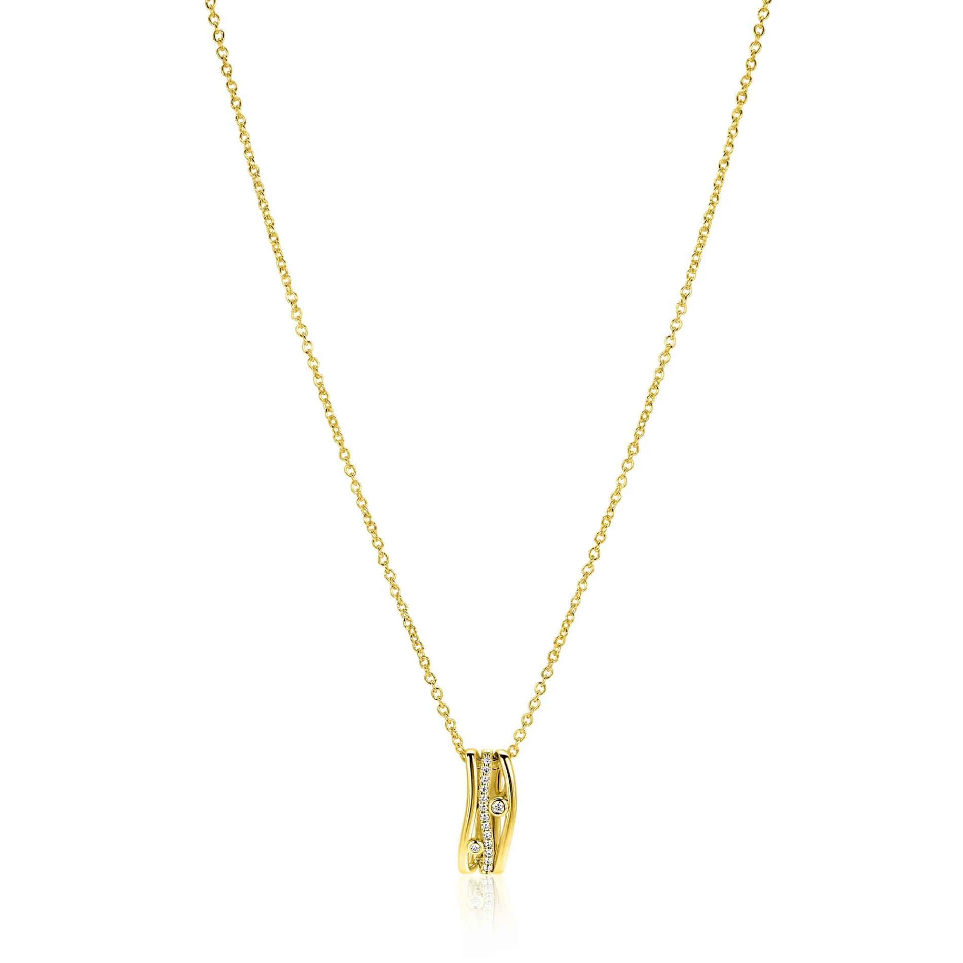 ZINZI gold plated zilveren schakelketttinkje met multi-look hanger (16mm) in golvend design 45-48cm ZIC2685
