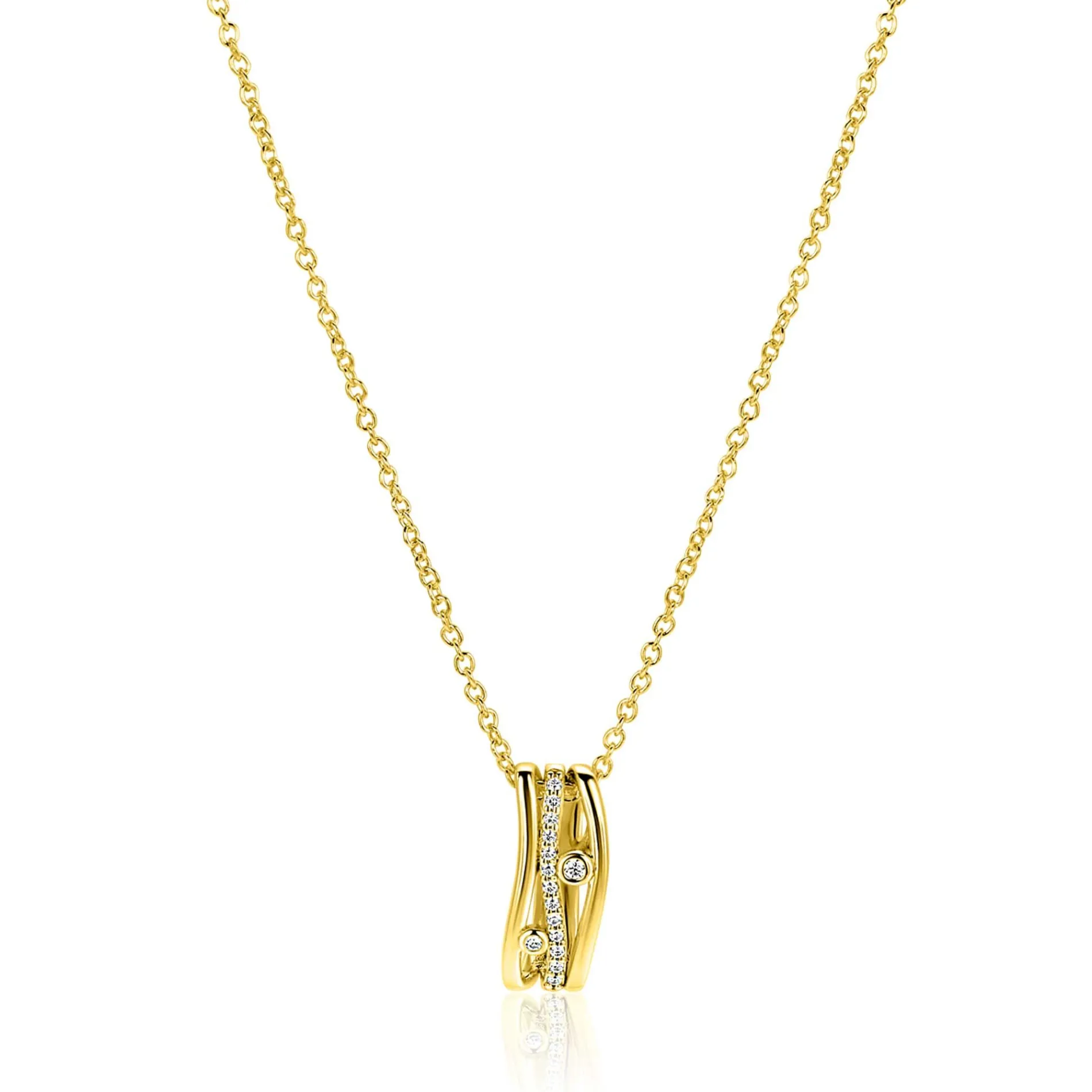 ZINZI gold plated zilveren schakelketttinkje met multi-look hanger (16mm) in golvend design 45-48cm ZIC2685
