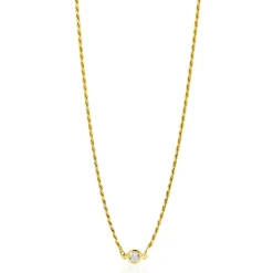 ZINZI gold plated zilveren koord ketting bezet met een ronde witte zirconia 40-45cm ZIC2461Y