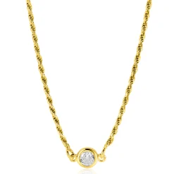 ZINZI gold plated zilveren koord ketting bezet met een ronde witte zirconia 40-45cm ZIC2461Y