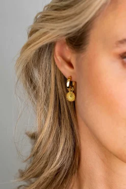 ZINZI gold plated zilveren oorbedels zon met zonnestralen 10mm ZICH2296 (zonder oorringen)