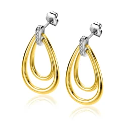 ZINZI gold plated zilveren grote ovale oorstekers 28mm waarbij de top bezet is met witte zirconia's ZIO2489Y