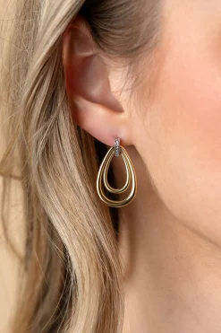 ZINZI gold plated zilveren grote ovale oorstekers 28mm waarbij de top bezet is met witte zirconia's ZIO2489Y