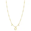 ZINZI gold plated zilveren fantasie ketting met kleine bolletjes, twee bungelende witte pareltjes en organische open vorm in het midden 42-45cm ZIC2405