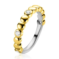 ZINZI gold plated zilveren aanschuifring gladde rondjes en witte zirconia's ZIR2322