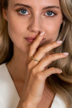 ZINZI gold plated zilveren aanschuifring gladde rondjes en witte zirconia's ZIR2322