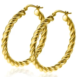 ZINZI gold plated zilveren wokkel oorringen met gedraaide buis 37x4mm ZIO2282G