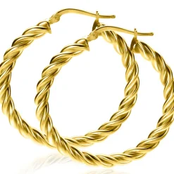 ZINZI gold plated zilveren wokkel oorringen met gedraaide buis 37x4mm ZIO2282G