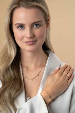 ZINZI gold plated zilveren ring met gourmet en paperclip schakel en bolletjes hanger ZIR2521G