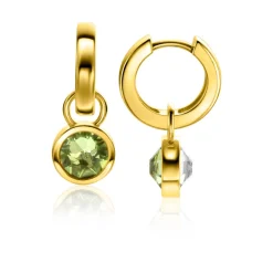 ZINZI gold plated zilveren oorbedels dubbelzijdig groen wit Swarovski crystals 9mm ZICH1006G (zonder oorringen)