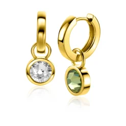 ZINZI gold plated zilveren oorbedels dubbelzijdig groen wit Swarovski crystals 9mm ZICH1006G (zonder oorringen)