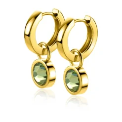 ZINZI gold plated zilveren oorbedels dubbelzijdig groen wit Swarovski crystals 9mm ZICH1006G (zonder oorringen)