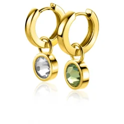 ZINZI gold plated zilveren oorbedels dubbelzijdig groen wit Swarovski crystals 9mm ZICH1006G (zonder oorringen)