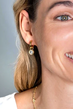 ZINZI gold plated zilveren oorbedels dubbelzijdig groen wit Swarovski crystals 9mm ZICH1006G (zonder oorringen)