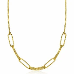 ZINZI gold plated zilveren ketting 45cm met vier grote ovale schakels en gourmet schakels ZIC2382
