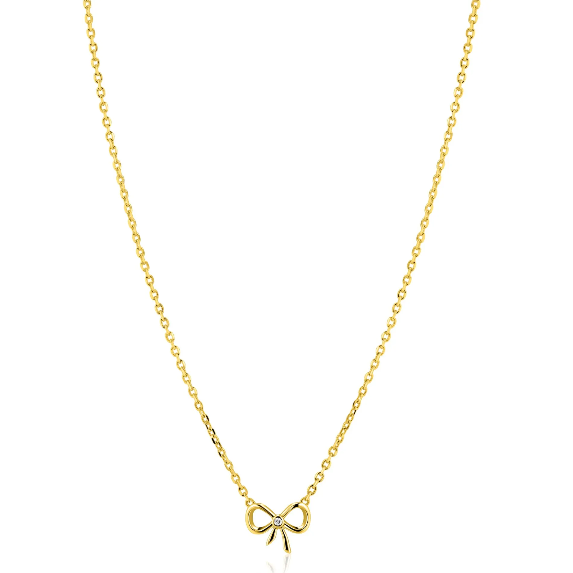 ZINZI gold plated zilveren ketting 42–45cm met sierlijke strik, bezet met witte zirkonia ZIC2724Y