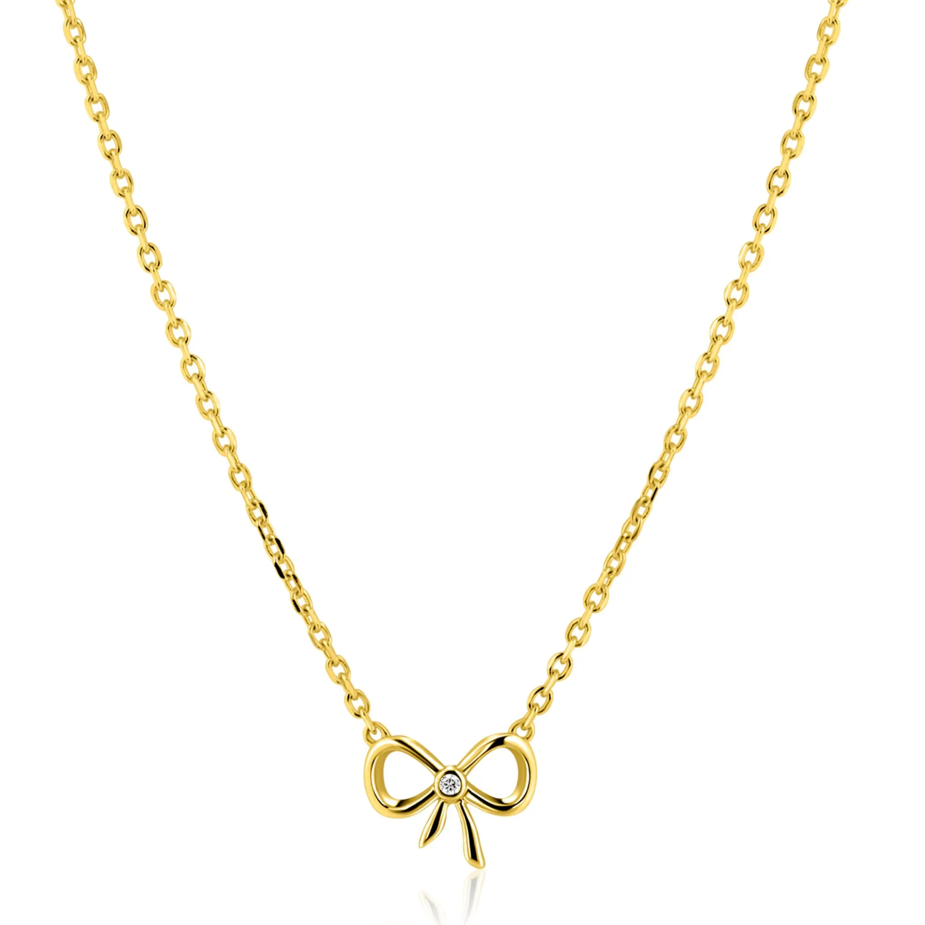 ZINZI gold plated zilveren ketting 42–45cm met sierlijke strik, bezet met witte zirkonia ZIC2724Y