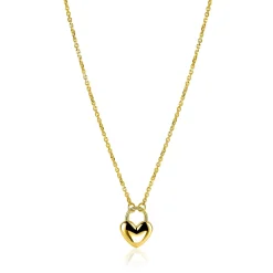 ZINZI gold plated zilvereren schakelketting met hartvormige slot hanger 18mm breed 42-45 cm ZIC2673G