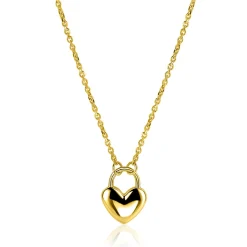 ZINZI gold plated zilvereren schakelketting met hartvormige slot hanger 18mm breed 42-45 cm ZIC2673G