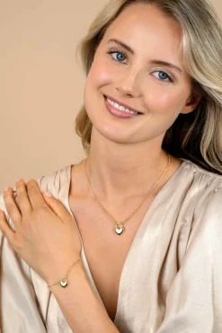 ZINZI gold plated zilvereren schakelketting met hartvormige slot hanger 18mm breed 42-45 cm ZIC2673G