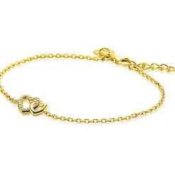 ZINZI gold plated zilveren armband met verbonden hartjes, witte zirkonia's 17-19cm ZIA2493Y