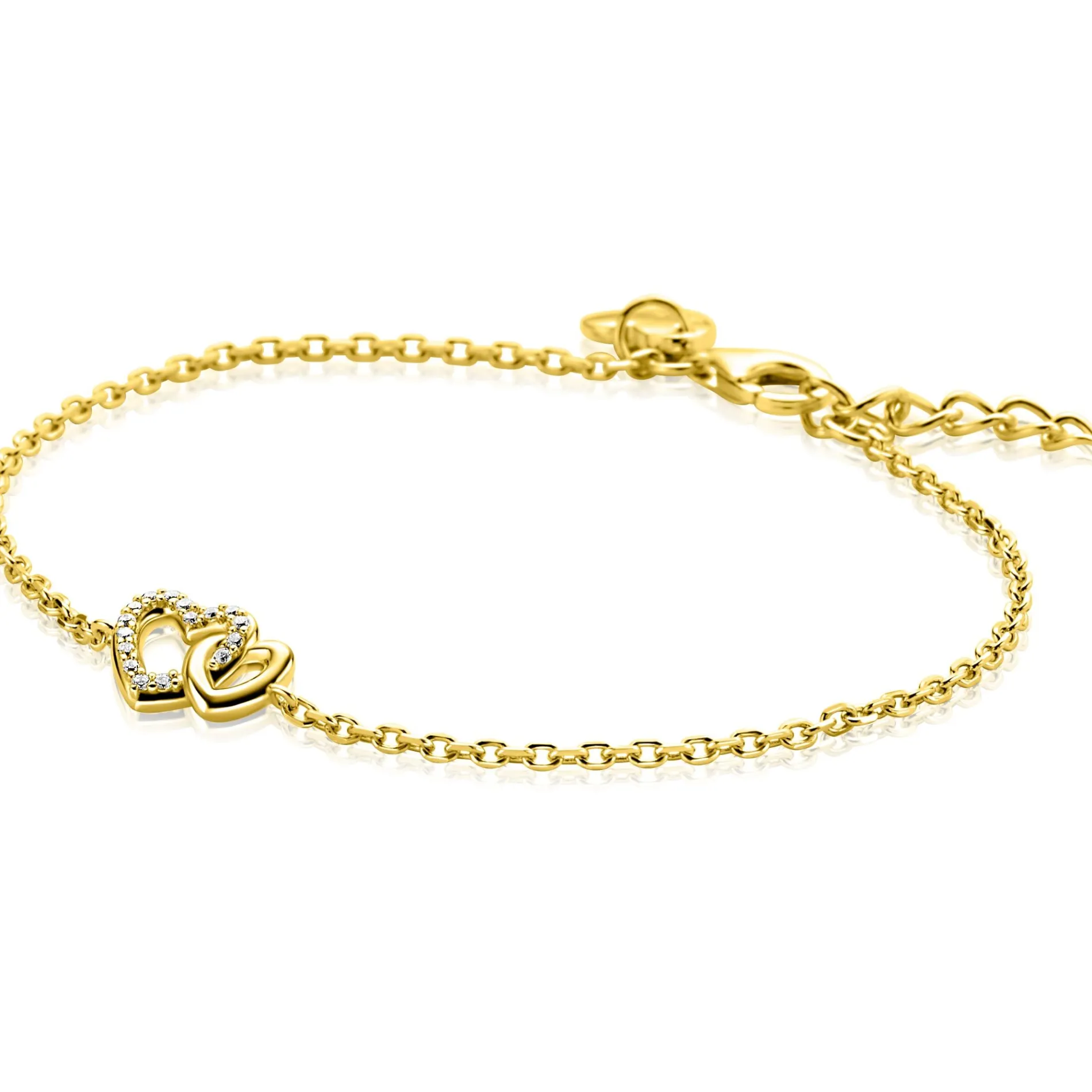 ZINZI gold plated zilveren armband met verbonden hartjes, witte zirkonia's 17-19cm ZIA2493Y
