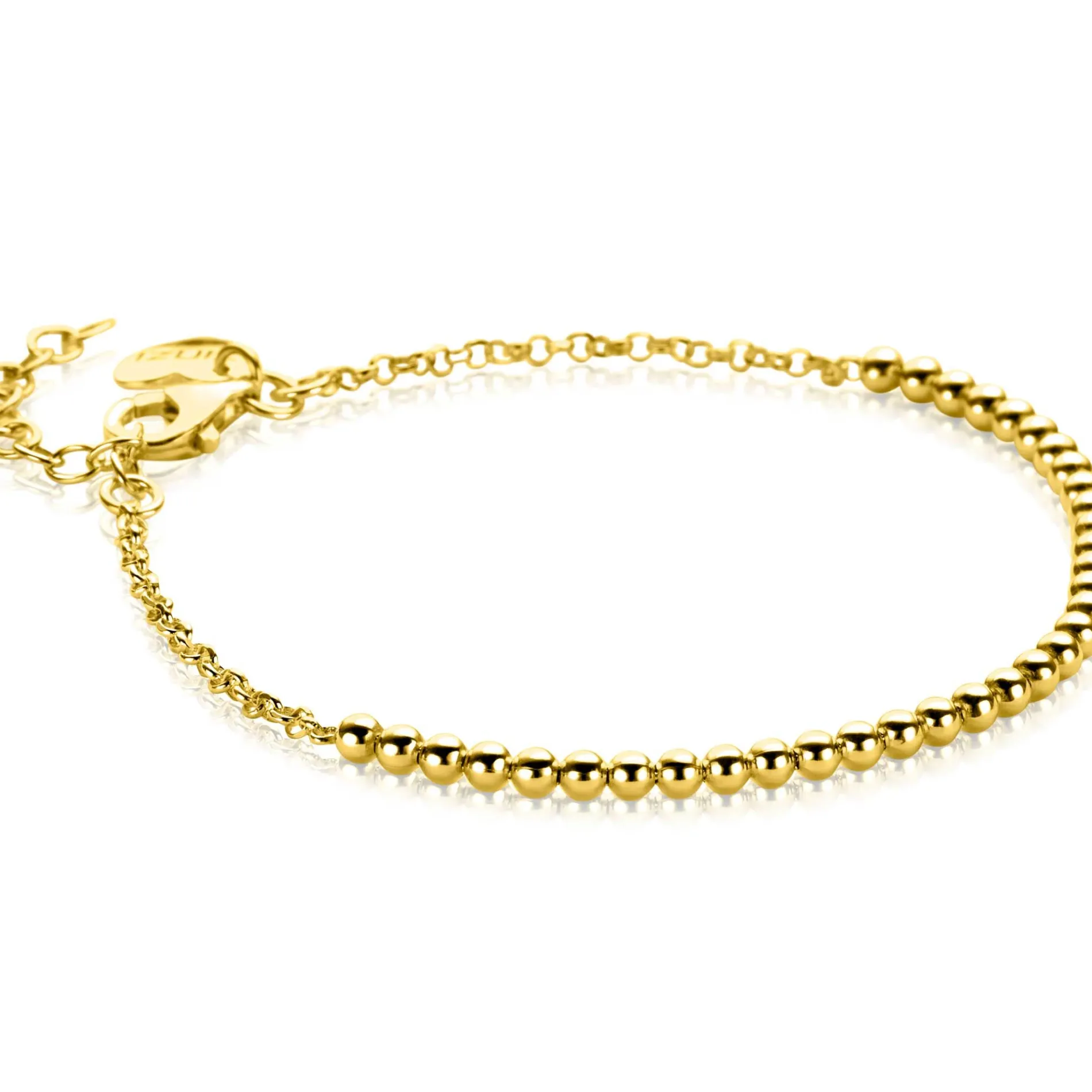 ZINZI gold plated zilveren jasseron armband met bolletjes schakels (2,5mm breed) in het midden 16-19cm ZIA2640G