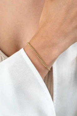ZINZI gold plated zilveren jasseron armband met bolletjes schakels (2,5mm breed) in het midden 16-19cm ZIA2640G
