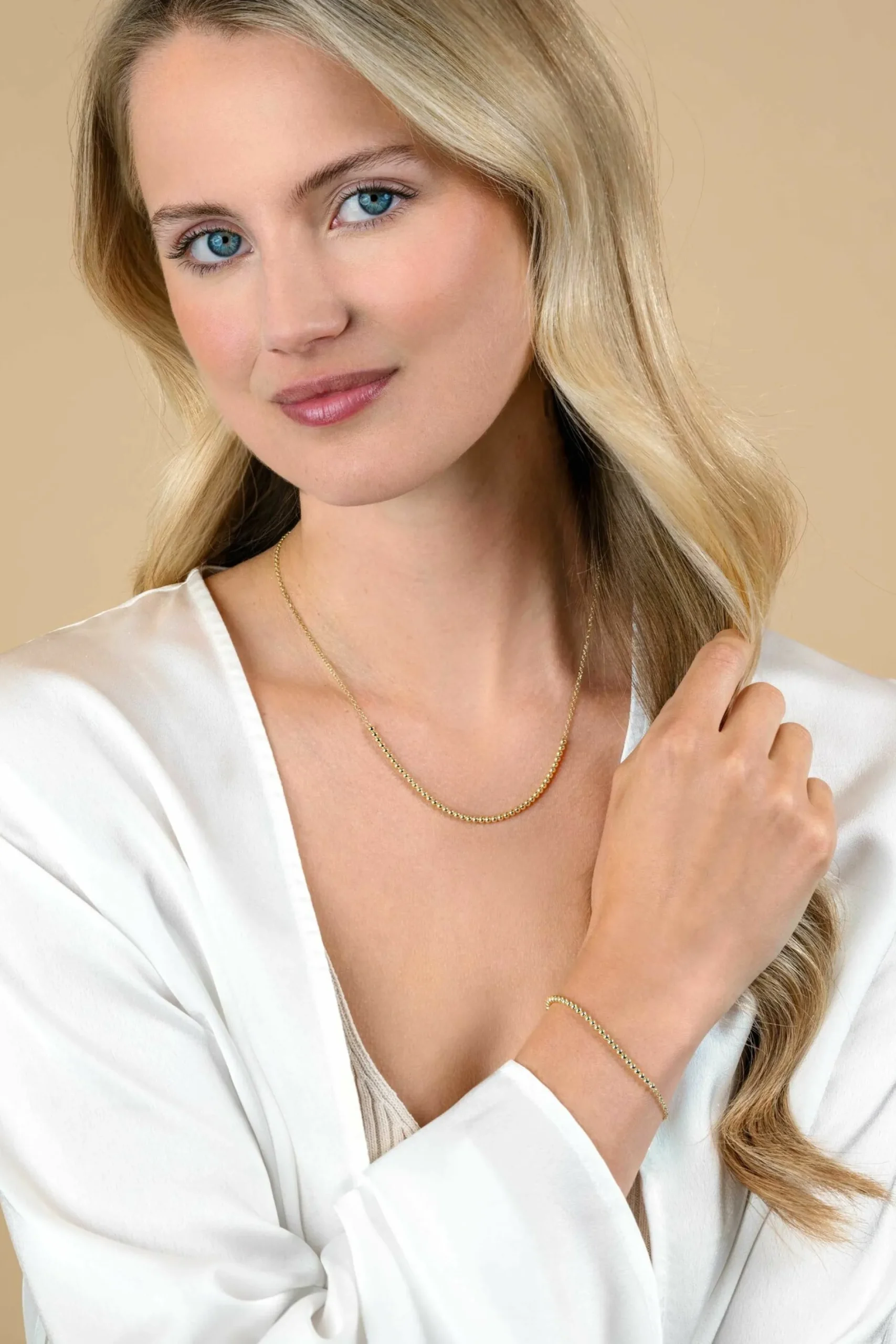 ZINZI gold plated zilveren jasseron armband met bolletjes schakels (2,5mm breed) in het midden 16-19cm ZIA2640G