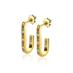 ZINZI gold plated zilveren oorstekers in ovale vorm (20mm) bezet met regenboog kleurstenen ZIO2310YMC