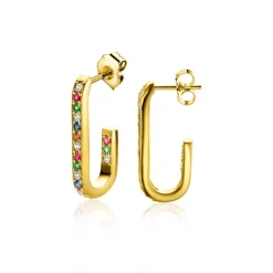 ZINZI gold plated zilveren oorstekers in ovale vorm (20mm) bezet met regenboog kleurstenen ZIO2310YMC