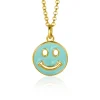 ZINZI gold plated zilveren hanger smiley rond 15mm met turquoise emaille ZIH2312T (zonder collier)