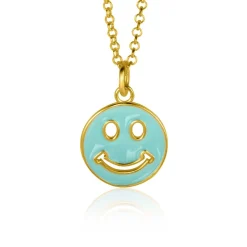 ZINZI gold plated zilveren hanger smiley rond 15mm met turquoise emaille ZIH2312T (zonder collier)